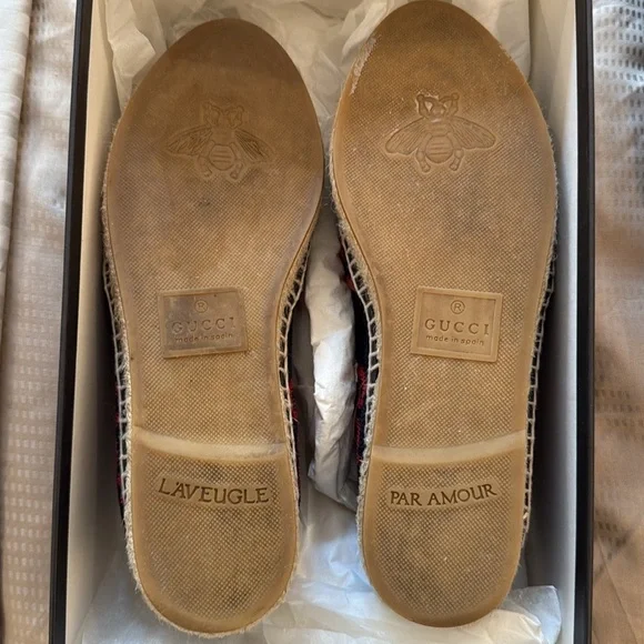 Gucci GG Logo Pilar Jute Espadrille Flat Blue Red Velvet - Picture 5 of 5